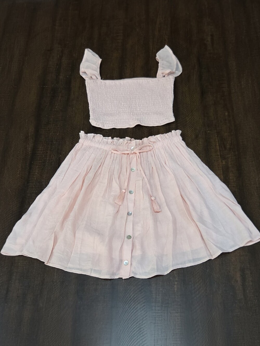 Peach Smocked Crop Top & Button-Front Skirt Set
